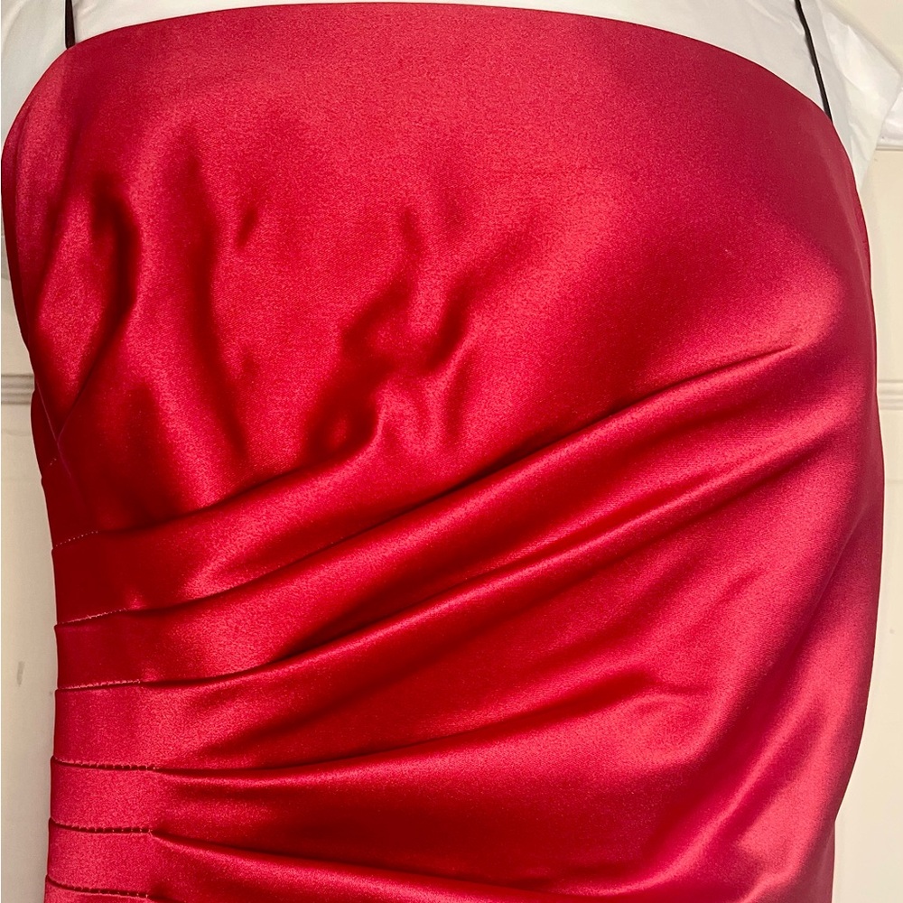 ABS Allen Schwartz Red Asymmetrical Ruched Cocktail Dress